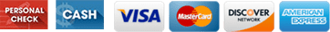 payments accepted: personal check, cash, visa, master card, discover, AMEX
